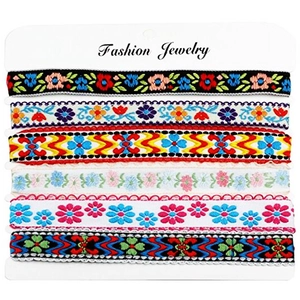 Bohemian style embroidered choker set with six ethnic floral and geometric patterns