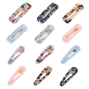 Fashion Acetate Hair Clip Geometric Marble Leopard Print Hairpin For Women Retro Candy Color Alloy Duckbill Side Clip Accessory