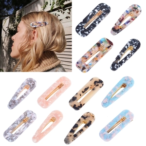 Acetate marble pattern hair clips in rectangular and teardrop shapes with gold alloy pins