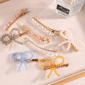 Ensemble de barrettes à cheveux coréennes avec nœuds, perles et cristaux colorés dorés