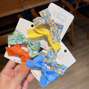 Children Girls Bow Hair Clips Floral Solid Fabric Handmade Pastoral Style Sweet Side Clips Hair Accessories Headwear