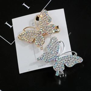 Korean Style Butterfly Rhinestone Hair Clips For Women Alloy Electroplated Crystal Duckbill Clip Fashion Hair Accessories