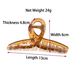 Large 13cm amber resin hair claw clip with cross tooth design for elegant updos