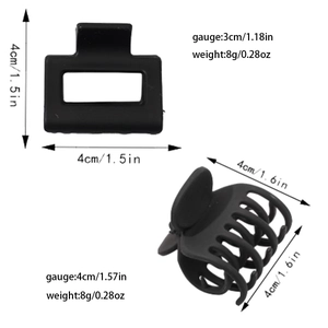 Minimalist 4cm matte black hair claw clips set in rectangle and classic styles