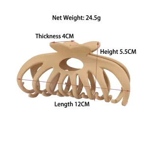Large matte beige butterfly hair claw clip for women, 12cm professional styling shark clip