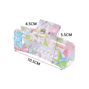 Grande molletta per capelli rettangolare con stampa floreale rosa e verde da 10,5 cm