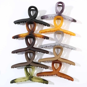 Detail of 10-piece matte hair claw set in diverse Morandi colors and cross design
