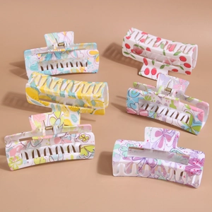 Set di sei grandi mollette per capelli con stampe di ciliegie, limoni e fiori colorati