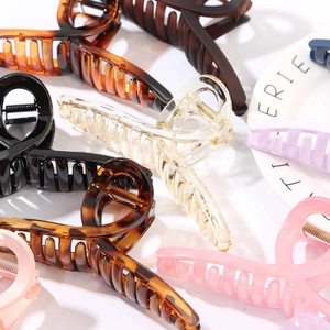 Detail of 13cm large hair claw clips in various colors with strong metal spring