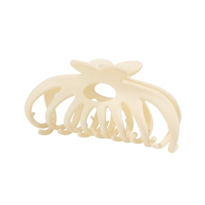 Close-up of a 12cm large matte cream hair claw clip with strong interlaced teeth