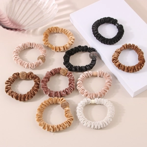 Elastici per Capelli in Velluto ad Alta Elasticità Stile Coreano con Sfera di Strass per Donna Semplice Elegante Porta Coda