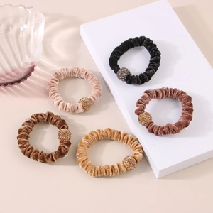 Set di 5 elastici per capelli in velluto con perline di cristallo in colori autunnali