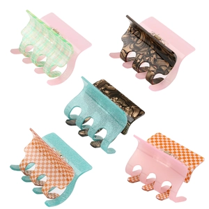 5-piece set of large checkerboard hair claws in various marble and glitter colors