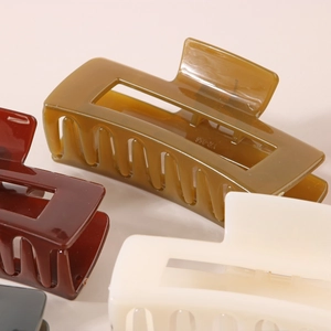 Morandi colors rectangular hollow hair claw clips in glossy finish and wave comb teeth
