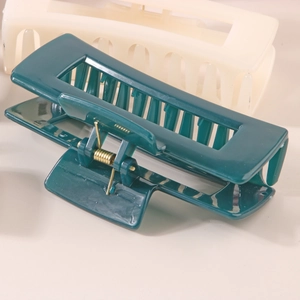 Morandi colors rectangular hollow hair claw clips in dark green and beige cream