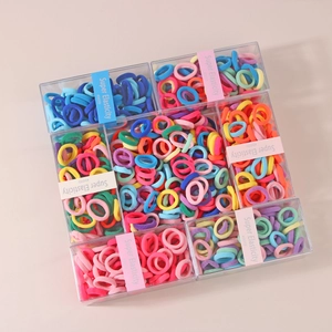 80-piece colorful high elasticity seamless hair ties set in clear storage boxes