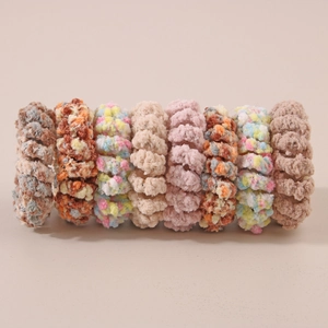 Lot de 8 élastiques à cheveux spirale en peluche aux couleurs unies et variées