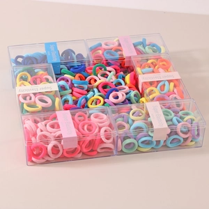 80-piece set of colorful high elasticity hair ties in a clear rectangle storage box