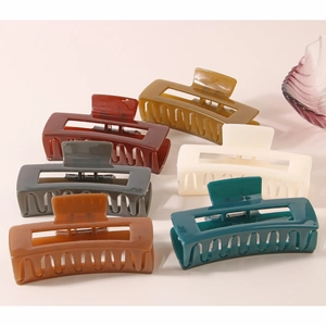 Detailed collection of rectangle hair claws in six Morandi colors for thick hair
