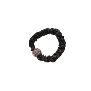 Elastico per capelli in velluto nero con sfera decorativa tempestata di strass lucidi
