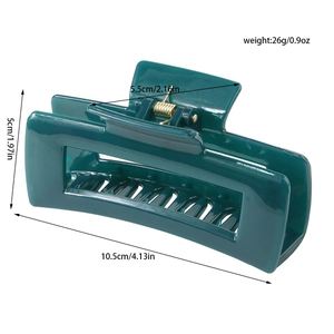 Deep green 10.5cm rectangular hair claw clip in matte finish with gold metal spring
