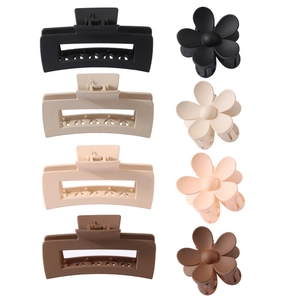 Set of 8 matte hair claws featuring rectangular and flower shapes in neutral earth tones