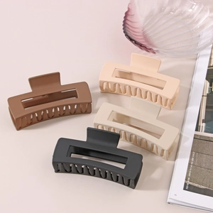 4-pack large matte rectangle hair claws in black, brown, beige, and nude colors