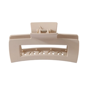 Matte cream rectangular hair claw clip with cutout design and metal spring for women