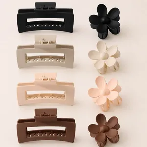 Matte floral and rectangular claw clip set in black, beige, and brown fashion colors