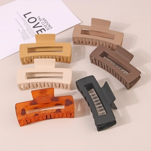 Set of 6 large rectangular matte hair claw clips in earth tones and leopard pattern