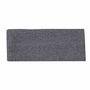 Detail view of dark grey ribbed knit headband featuring vertical textured stitching