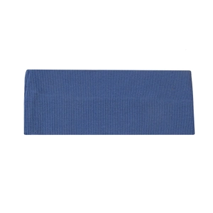 Macro detail of dark blue ribbed knitted headband with elastic texture and smooth seams