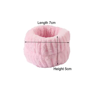 Pink plush coral fleece headband for face washing, size 7cm length and 5cm height