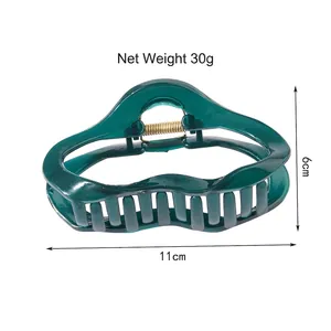 Grande molletta per capelli ondulata verde scuro in resina per capelli folti 11cm