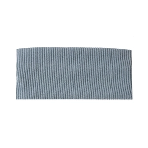 Detail view of light blue ribbed knit headband showing fine texture and elastic fabric