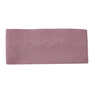 Close-up of Morandi pink ribbed knit headband showing soft vertical texture and elastic fabric