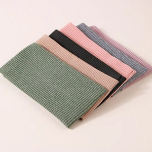 Set of six colorful ribbed knit wide headbands for women in various soft pastel colors