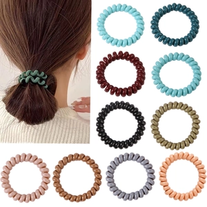 Solid Color Spiral Hair Ties High Elasticity Telephone Cord Hair Bands Seamless Plastic Hair Rings For Women Girls Accessories
