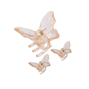 Dreiteiliges Set transparenter, bernsteinfarbener Schmetterlings-Haarklammern aus Harz
