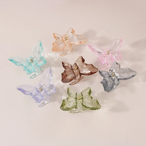 Lot de 7 pinces à cheveux papillon transparentes en résine colorée avec ressorts
