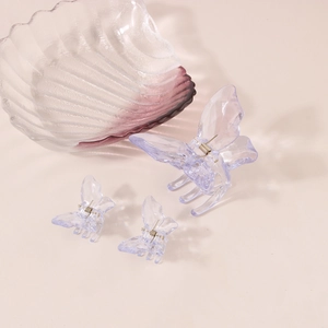 Détail de pinces à cheveux papillon violettes transparentes en différentes tailles