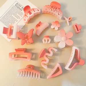 Women Sakura Pink Gradient Matte Hair Claw Clip Large Resin Butterfly Flower Hollow Geometric Hair Styling Accessories