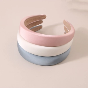 Lot de 3 serre-têtes rembourrés en satin rose, beige et bleu-gris avec doublure antidérapante