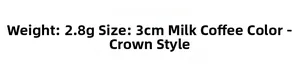 Detailed specifications of coffee mini crown hair clip showing 3cm size and 2.8g weight