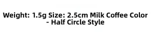 Detailed size chart showing 2.5cm diameter and 1.5g weight for the mini hair claw clip