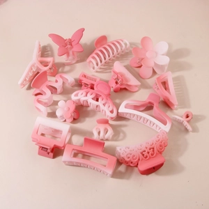 Lot de pinces à cheveux rose dégradé mat avec formes papillon et fleurs