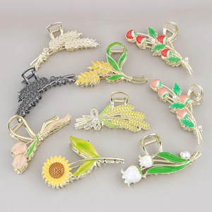Variété de pinces à cheveux en métal motif épis de blé et fleurs avec strass et perles
