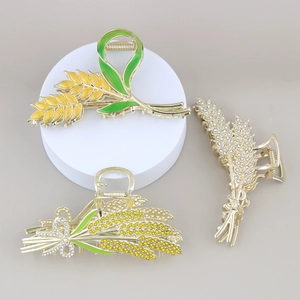Set de 3 pinces à cheveux en forme d'épi de blé avec strass et alliage pour femmes