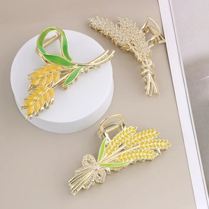 Pinces à Cheveux Élégantes en Alliage Fleur Épi de Blé Femmes Grandes Pinces Crabe en Métal Künstliche Perle Strass Accessoires Cheveux