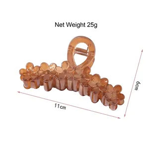 Amber brown flower hair claw clip in large acrylic design for elegant styling, 11cm length